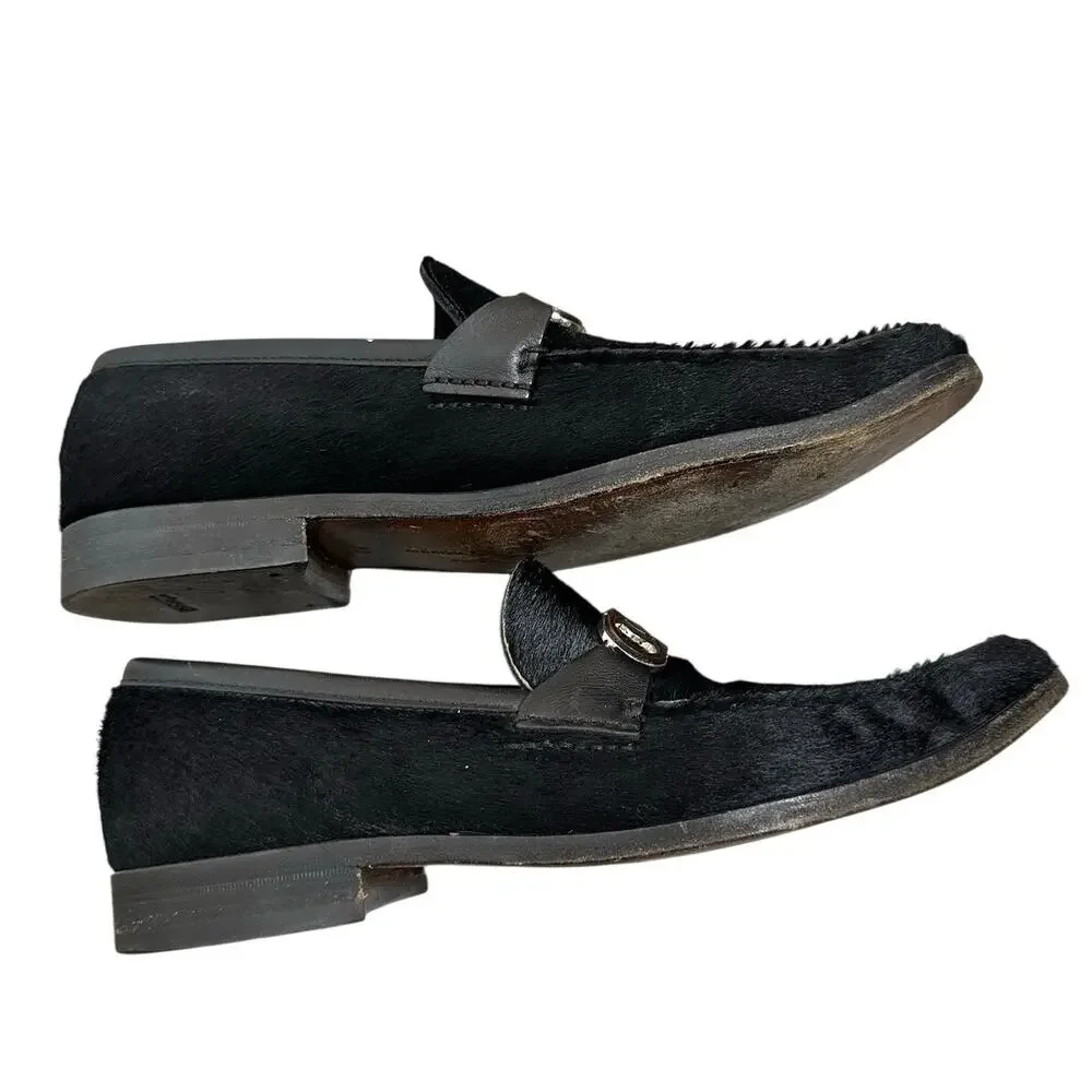 Salvatore Ferragamo Pony Hair Horse Bit Loafers Men's Black Size 8D